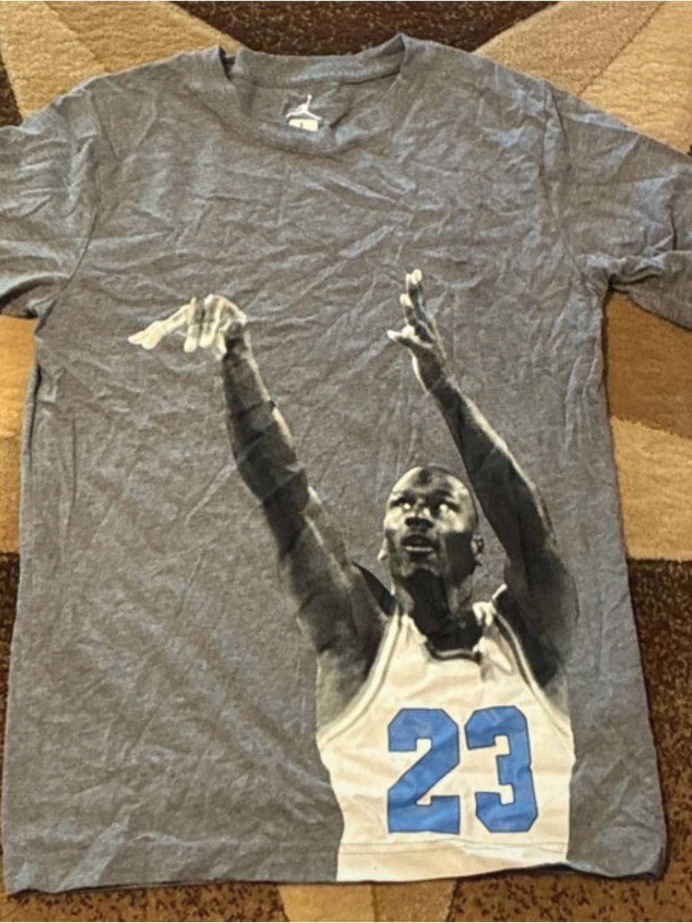 Jordan Gray Basketball Graphic Tee with Blue 23